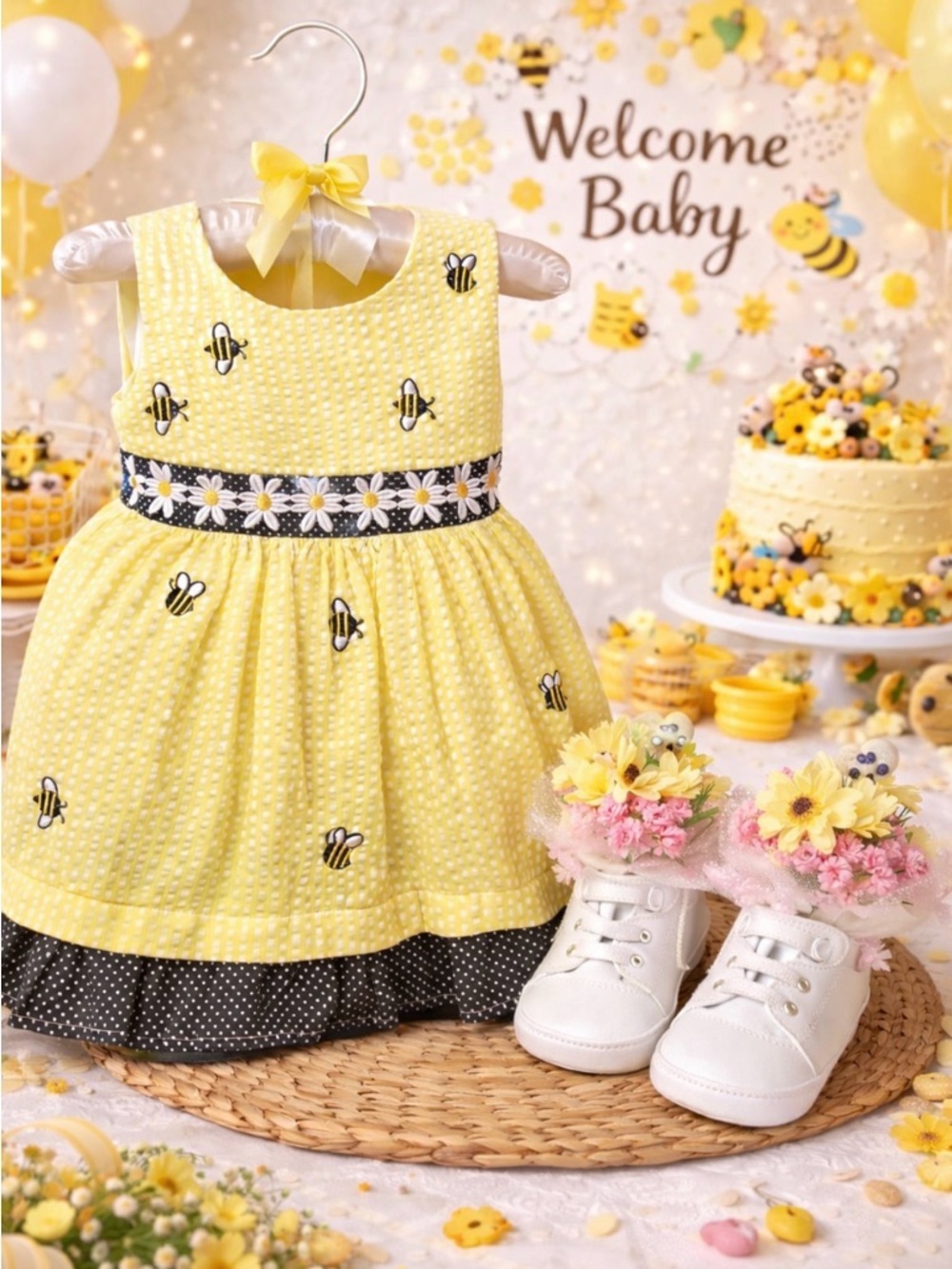 Bumblebee Theme Baby Shower Centerpiece, Little Girls Birthday, Wearable Outfit